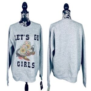 NWT Pacific & Co grey Let's Go Girls western boho crewneck sweatshirt size 1XL